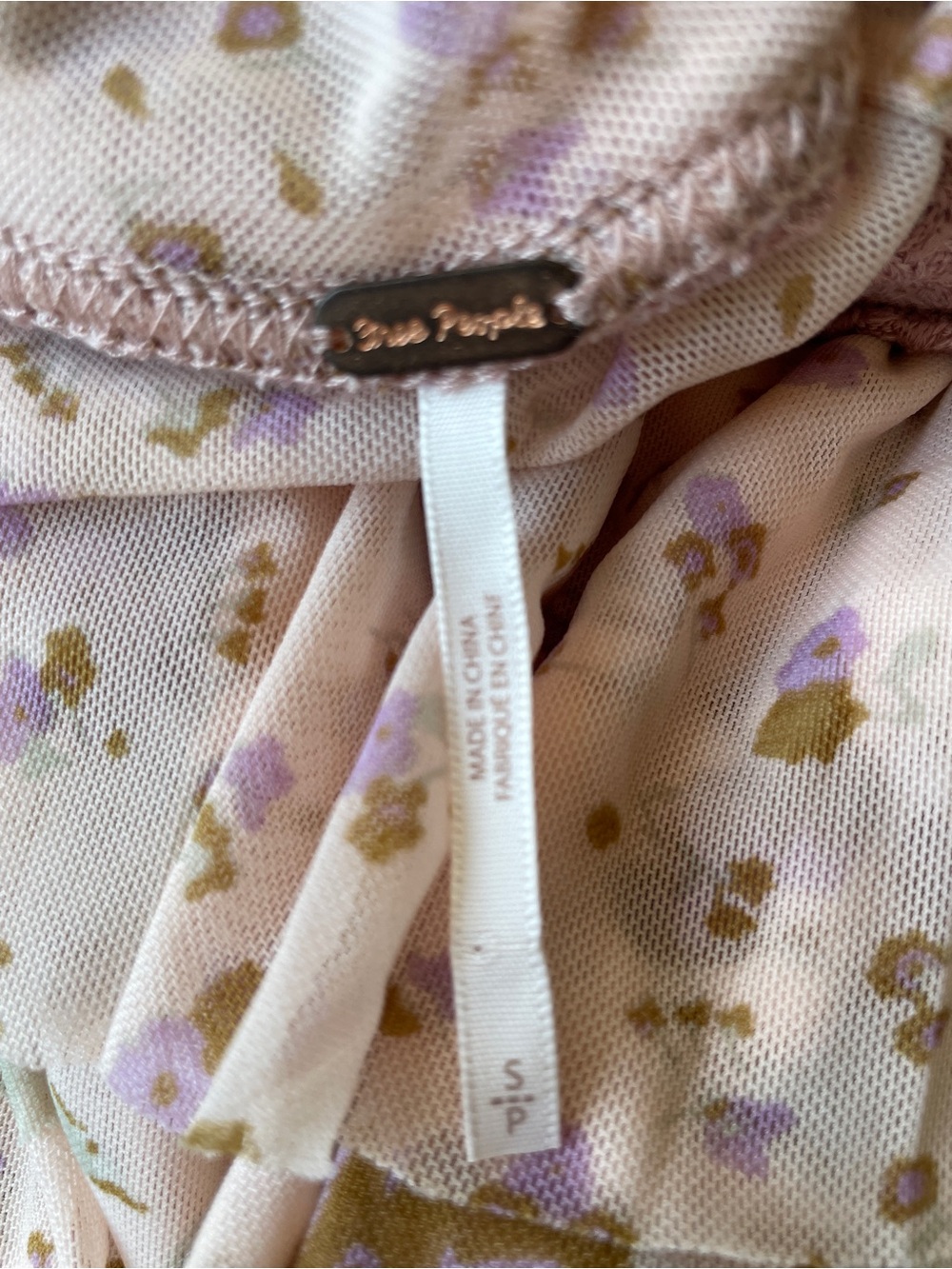 Free People Opposite Attraction Mini Dress Tunic Dusty Mauve Floral Ruffle SZ S - Picture 13 of 15
